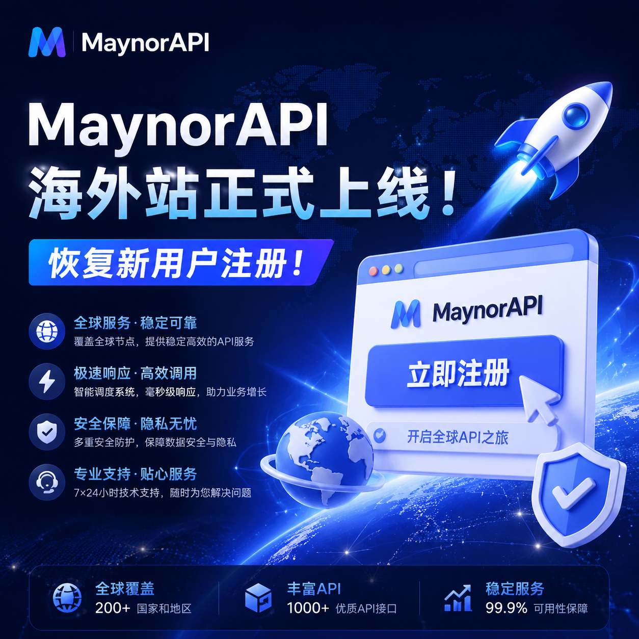 🚀【重磅上线】MaynorAPI 海外站正式发布!新用户注册通道全面恢复!